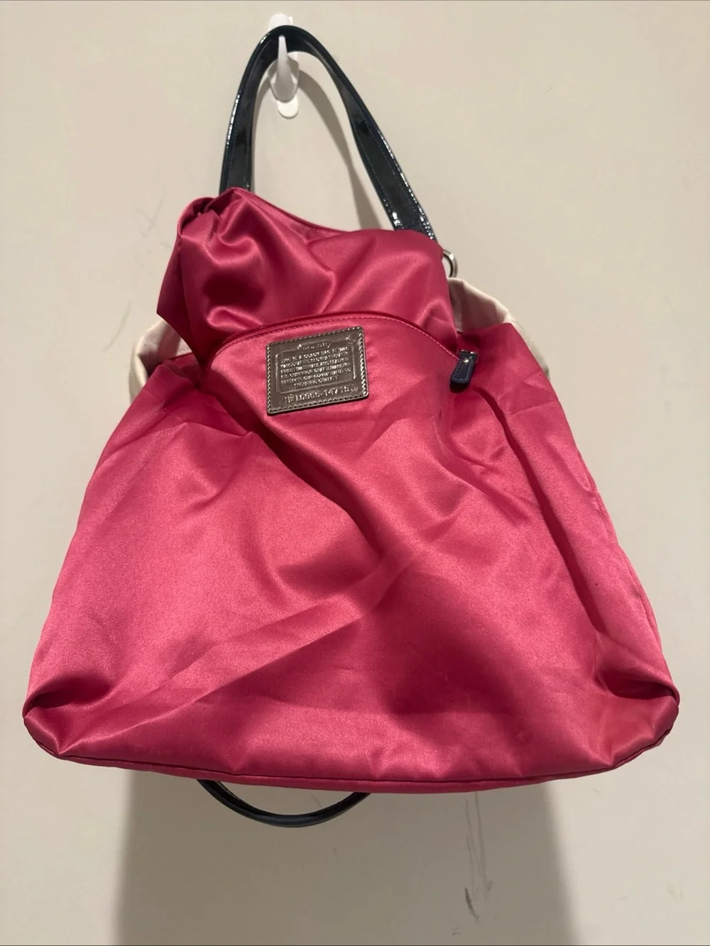 Coach Cream Canvas Tote with Blueberry Print & Navy Handles